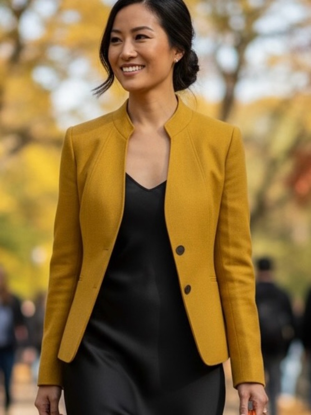 Tahari Arthur S. Levine Mustard Yellow Collarless Herringbone Blazer | Size 8